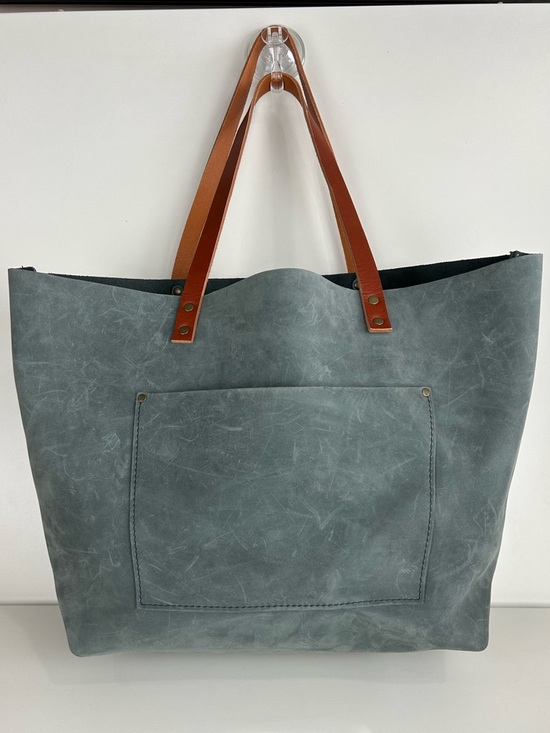 Portland Leather Handbags - PORTLAND LEATHER LARGE SIZE SLATE BLUE GRAY TOTE BAG SHOULDER PURSE